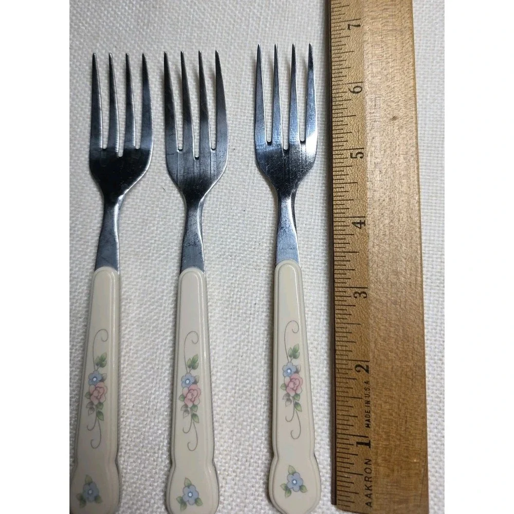 Pfaltzgraff Tea Rose Flatware Set Of 3 Salad Forks‎ Vintage Taiwan